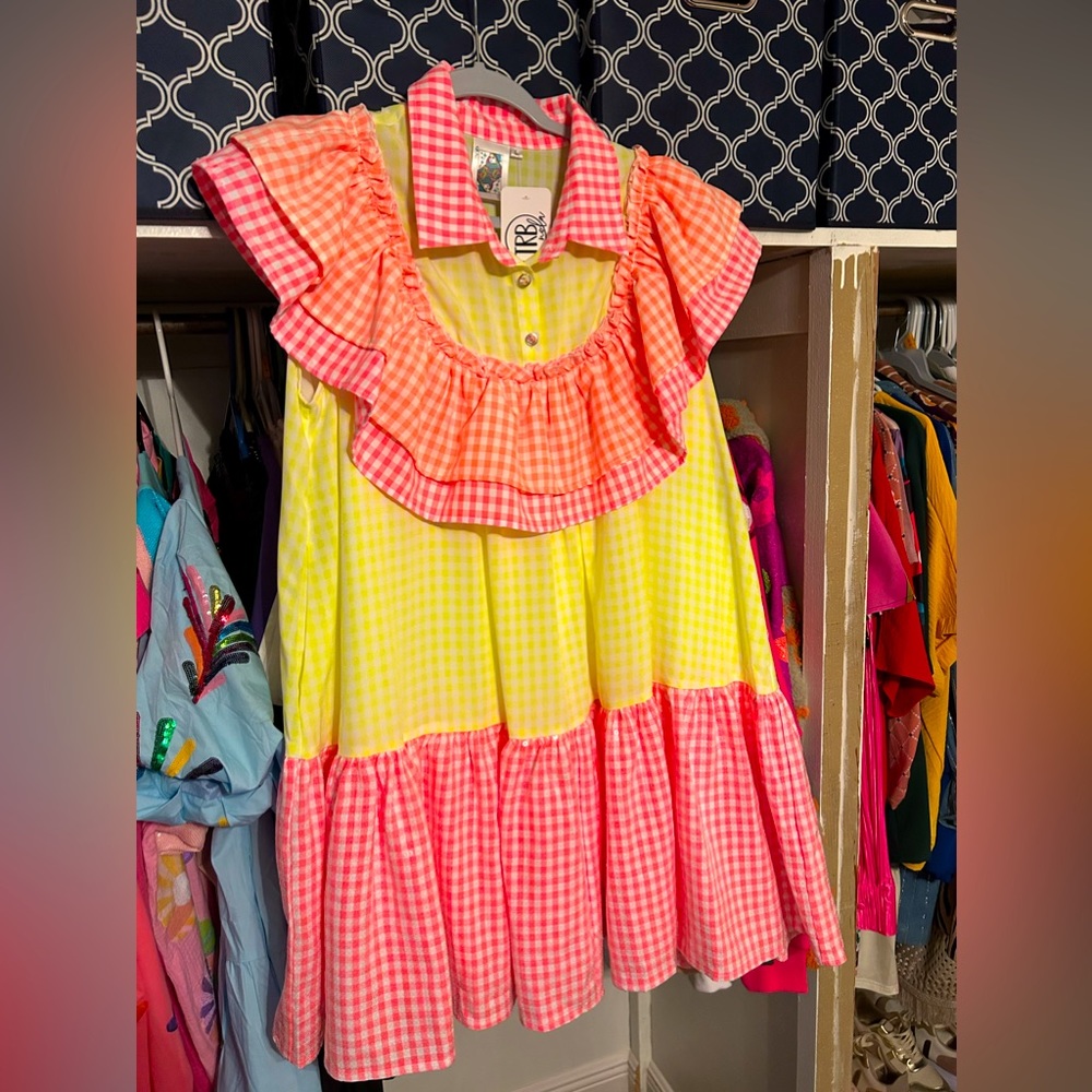 Neon Checkered Ruffle Dress